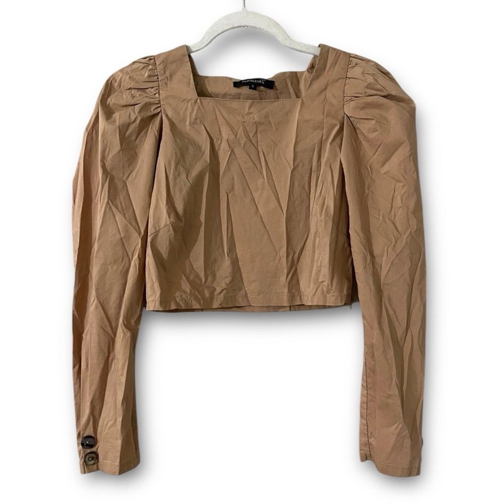 Olivaceous Tan Square Neck Puff Shoulder Blouse